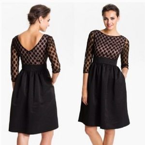 Eliza J Dot Mesh Bodice Fit & Flare Dress
